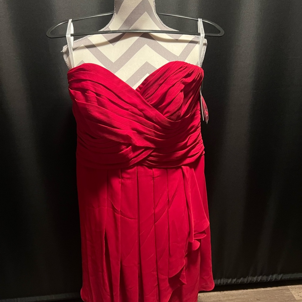 David's Bridal Red Strapless Dress